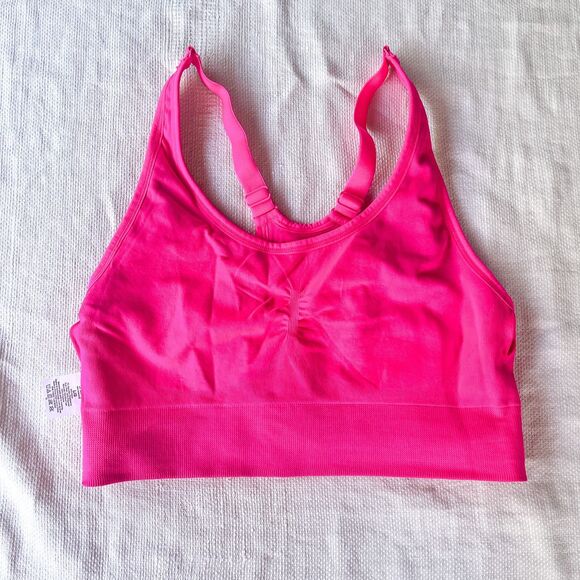 NWOT New Balance Seamless Cami Sports Bra - Neon Pink - Adjustable Straps - Sz L - Picture 4 of 6